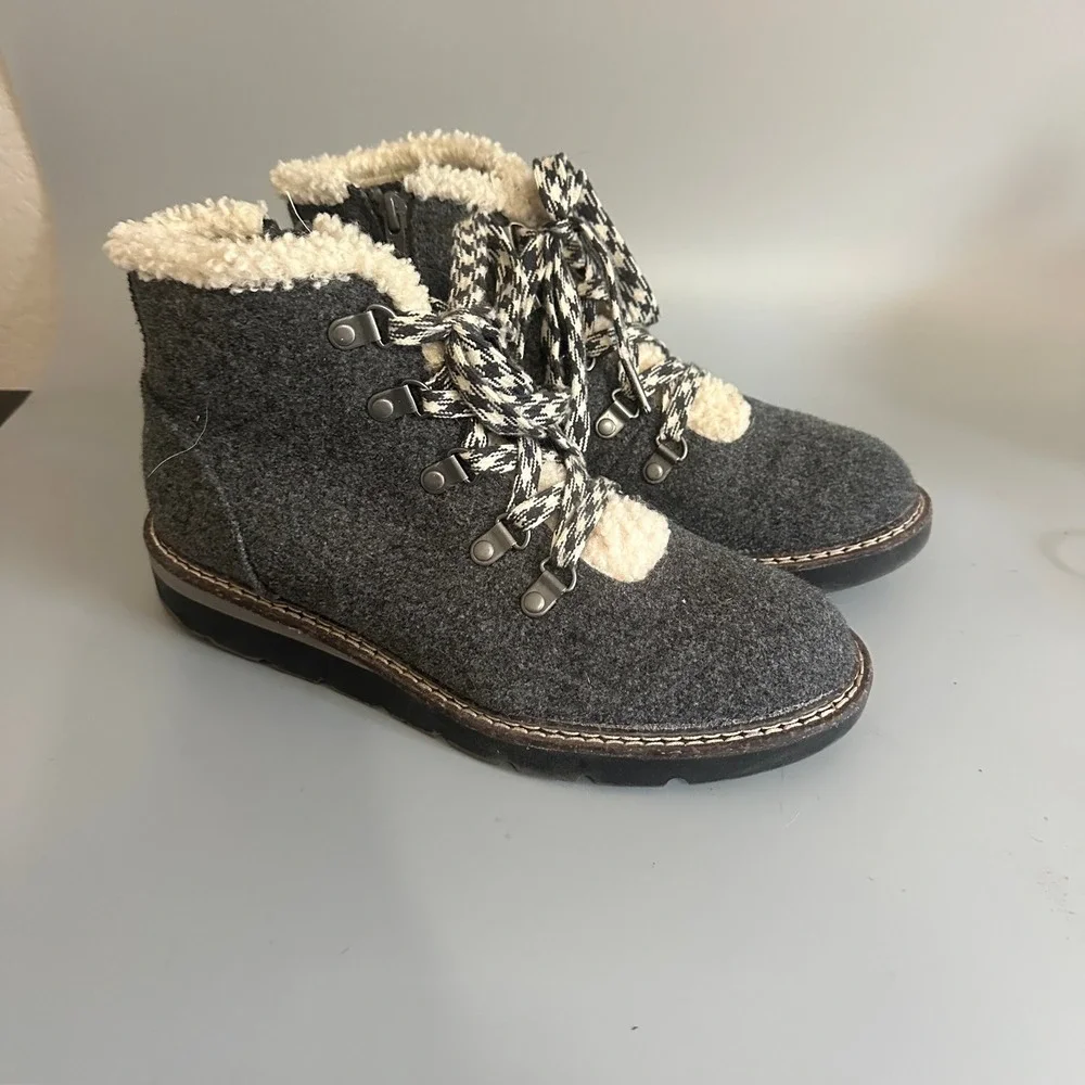 Madden NYC Womens Grey Felt Faux Shearling Hiker Ankle Boots Size‎ 9 Houndstooth